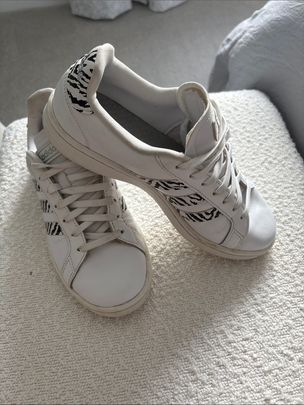 adidas White Sneakers with Black Zebra Details